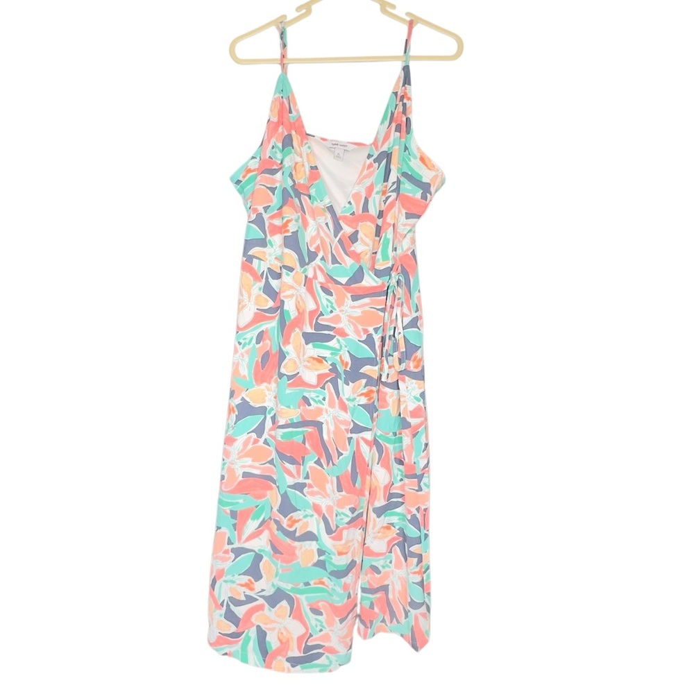 Nine West Multi-Color, Floral, Spaghetti Strap, Wrap Dress, Knee Length, sz XL
